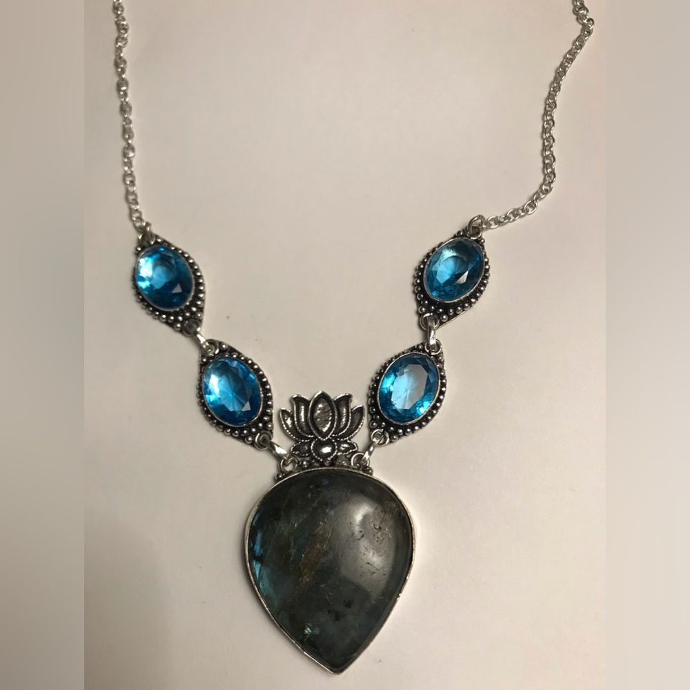 Labradorite Blue Topaz Stamped 925 Sterling Silver Necklace